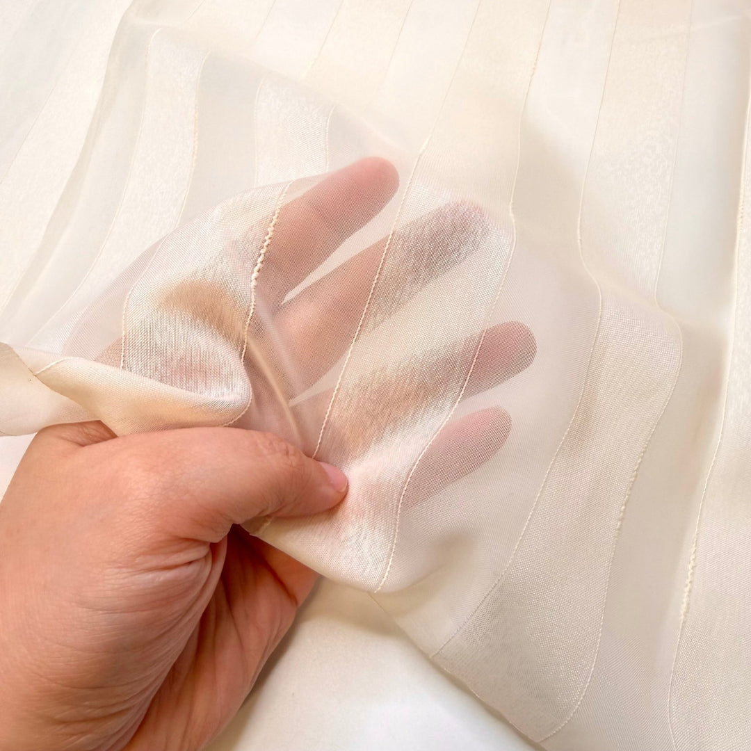 Leaving The Windows Open - Polyester Blend Woven - Dark Cream Stripes - 1M Bundle - True Deadstock fabric Fabric by private - Sustainable Textile | FABCYCLE