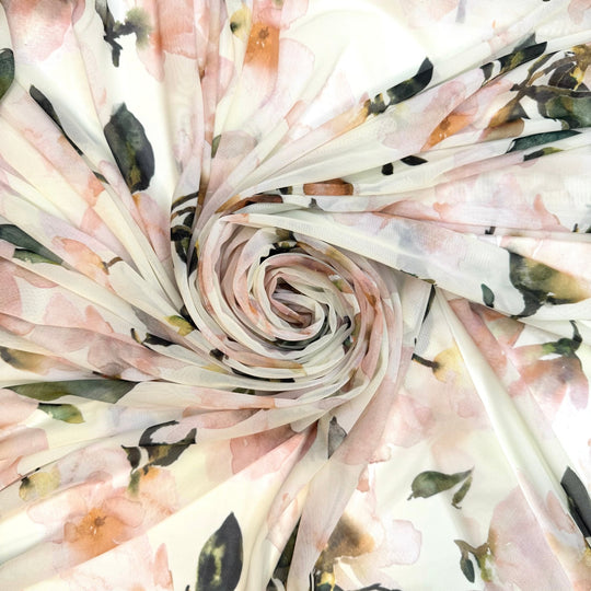 Les Fleur - Mesh Poly/Spandex Knit - Cream/Pink Floral - Bundles - True Deadstock fabric Fabric by private - Sustainable Textile | FABCYCLE