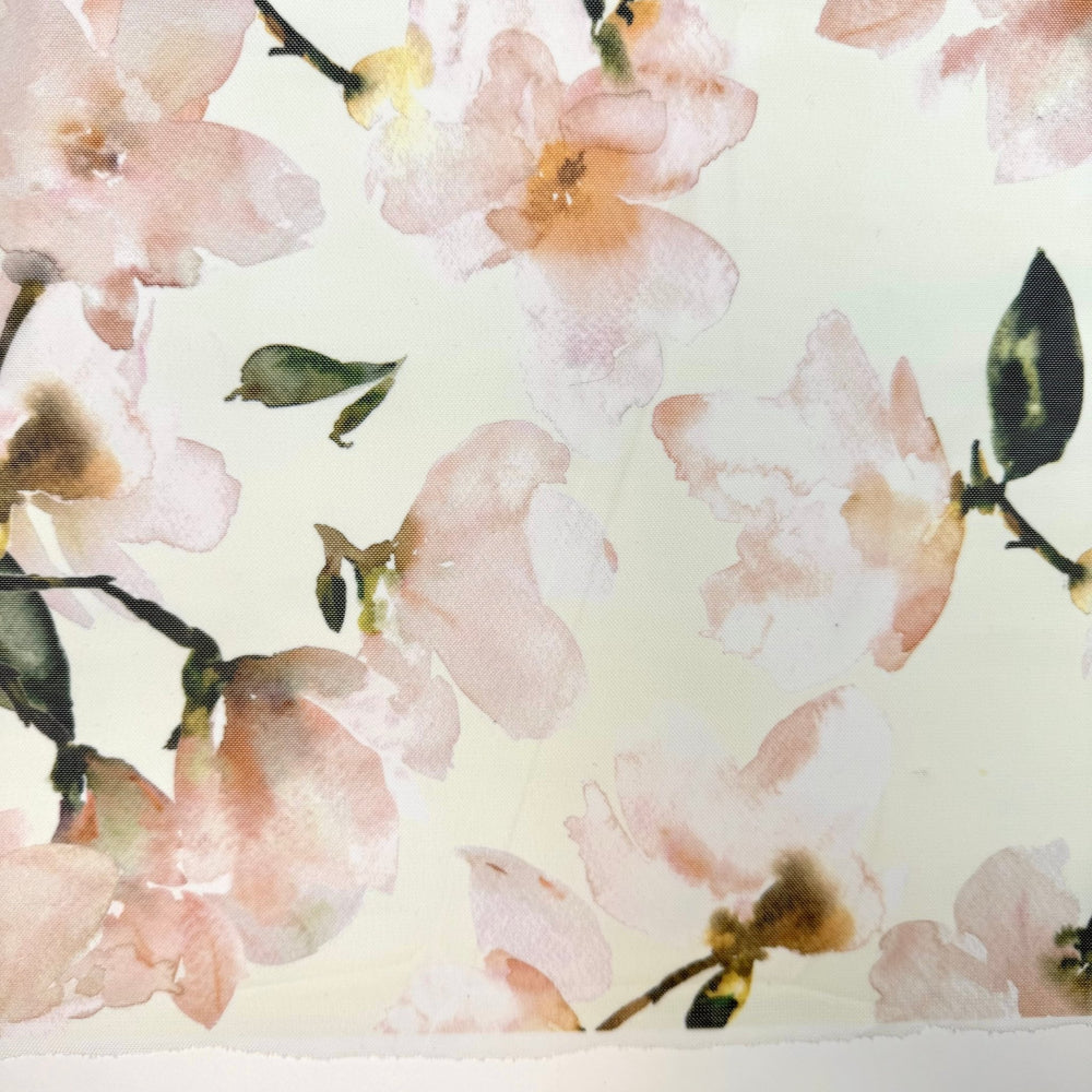 Les Fleur - Mesh Poly/Spandex Knit - Cream/Pink Floral - Bundles - True Deadstock fabric Fabric by private - Sustainable Textile | FABCYCLE
