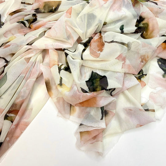 Les Fleur - Mesh Poly/Spandex Knit - Cream/Pink Floral - Bundles - True Deadstock fabric Fabric by private - Sustainable Textile | FABCYCLE
