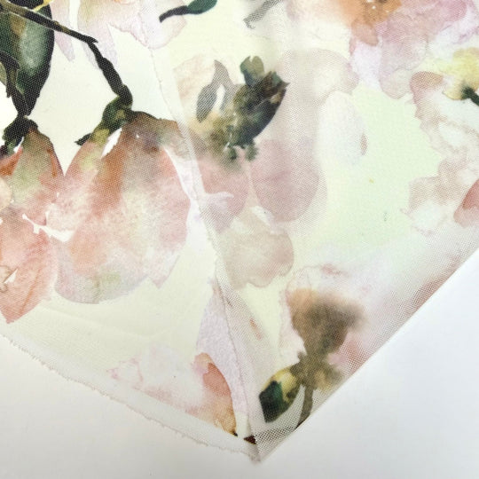 Les Fleur - Mesh Poly/Spandex Knit - Cream/Pink Floral - Bundles - True Deadstock fabric Fabric by private - Sustainable Textile | FABCYCLE