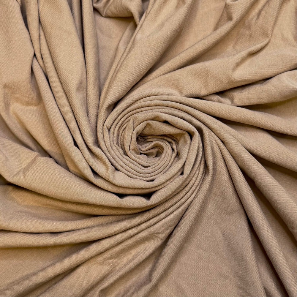 Lessons Learned - French Terry Bamboo Blend Knit - Light Beige/Deep Eggplant - 0.95M Bundle - True Deadstock fabric Fabric by private - Sustainable Textile | FABCYCLE