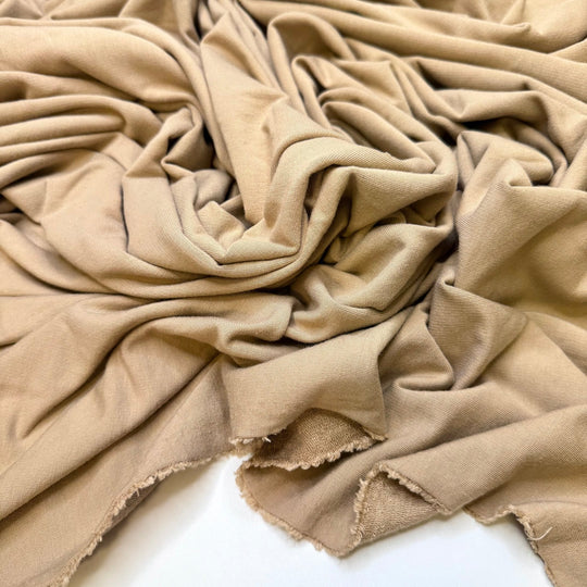 Lessons Learned - French Terry Bamboo Blend Knit - Light Beige/Deep Eggplant - 0.95M Bundle - True Deadstock fabric Fabric by private - Sustainable Textile | FABCYCLE