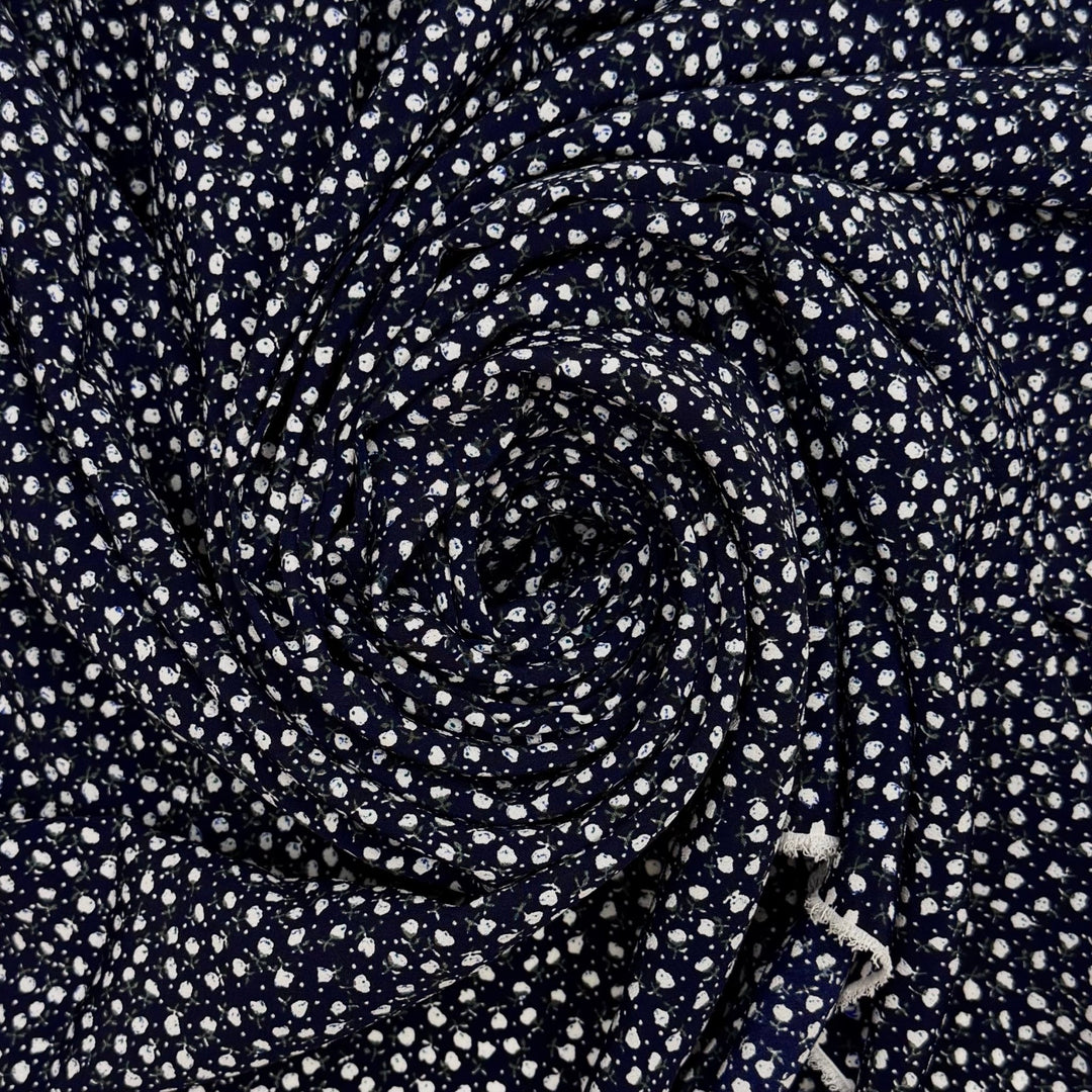 Lettuce Celebrate - Crepe Polyester Blend Woven - Navy/White Floral - 3.95M Bundle - True Deadstock fabric Fabric by private - Sustainable Textile | FABCYCLE