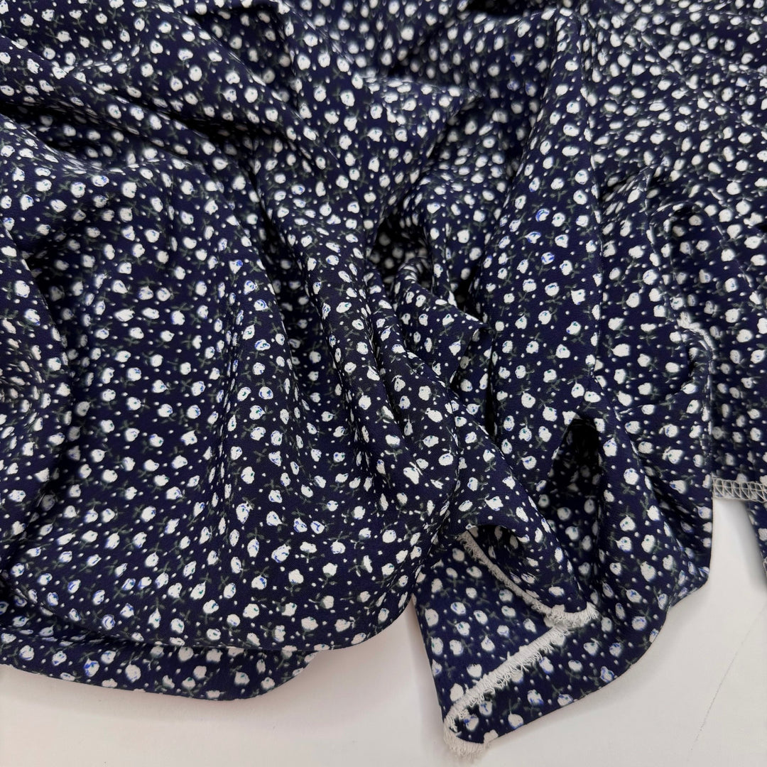 Lettuce Celebrate - Crepe Polyester Blend Woven - Navy/White Floral - 3.95M Bundle - True Deadstock fabric Fabric by private - Sustainable Textile | FABCYCLE