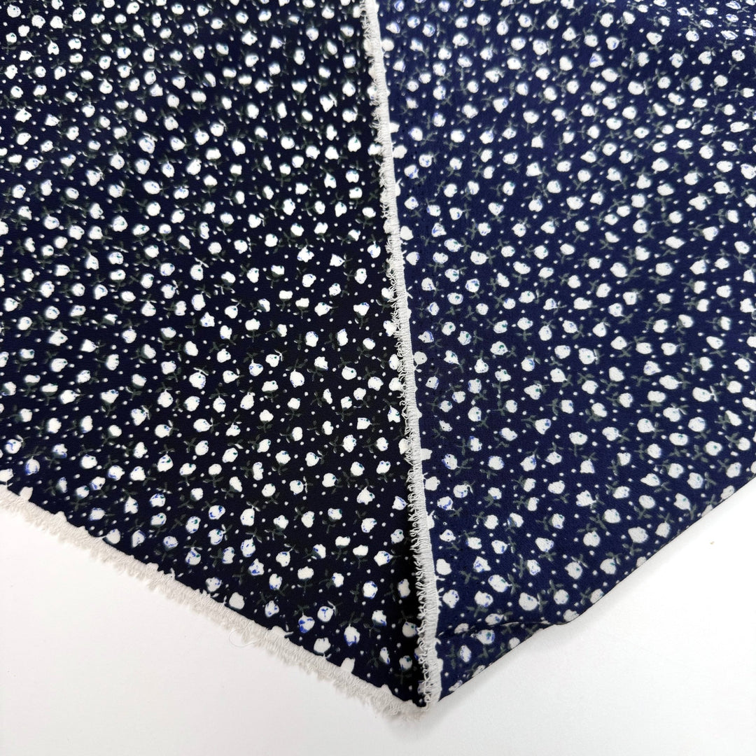 Lettuce Celebrate - Crepe Polyester Blend Woven - Navy/White Floral - 3.95M Bundle - True Deadstock fabric Fabric by private - Sustainable Textile | FABCYCLE