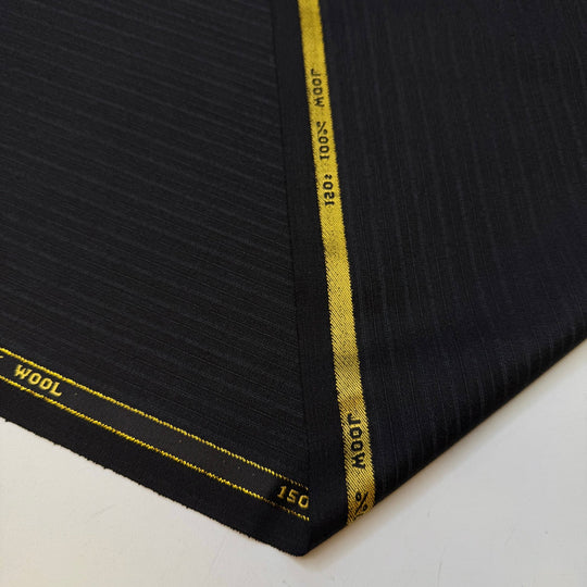 Licorice Obsidian - Pinstripe Wool Woven - Black/Blue Pinstripe - 1.4M Bundle - True Deadstock fabric Fabric by private - Sustainable Textile | FABCYCLE