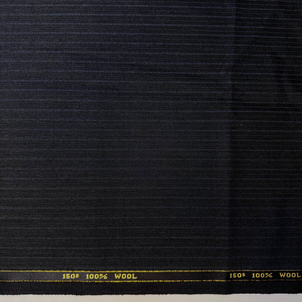 Licorice Obsidian - Pinstripe Wool Woven - Black/Blue Pinstripe - 1.4M Bundle - True Deadstock fabric Fabric by private - Sustainable Textile | FABCYCLE