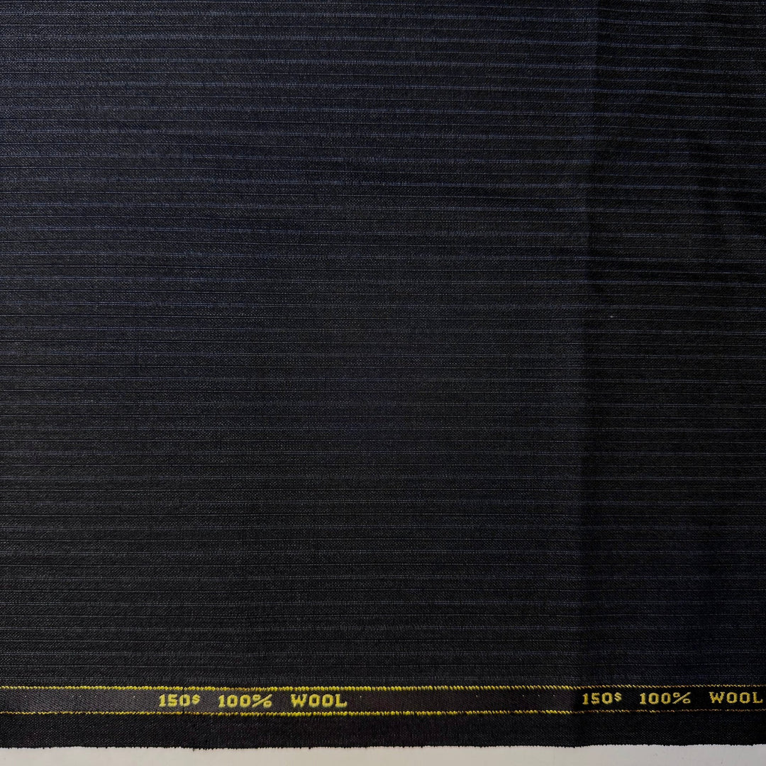 Licorice Obsidian - Pinstripe Wool Woven - Black/Blue Pinstripe - 1.4M Bundle - True Deadstock fabric Fabric by private - Sustainable Textile | FABCYCLE