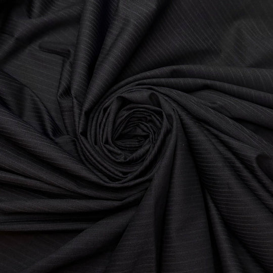 Licorice Obsidian - Pinstripe Wool Woven - Black/Blue Pinstripe - 1.4M Bundle - True Deadstock fabric Fabric by private - Sustainable Textile | FABCYCLE