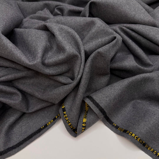 Life Is Gouda - Brushed Twill Weave Wool Woven - Grey - 1.45M Bundle - True Deadstock fabric Fabric by private - Sustainable Textile | FABCYCLE
