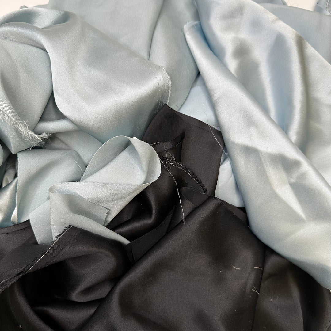 Light Of The Moon - Off Cuts Satin Silk Woven - Light Blue - 0.5 Lb Bag - True Deadstock fabric Fabric by private - Sustainable Textile | FABCYCLE