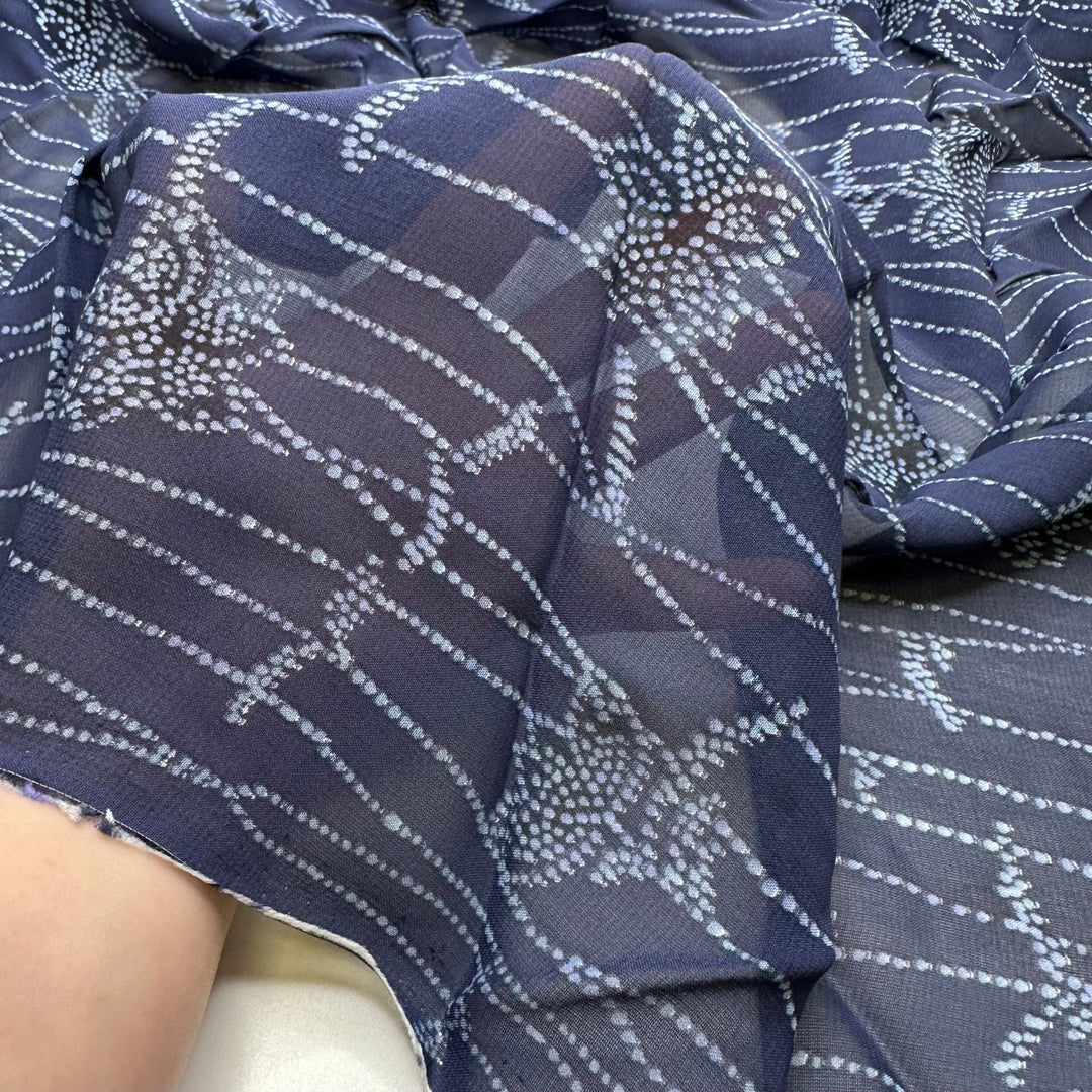 Light Up Party - Chiffon Cotton Woven - Navy/White Polka Dot Floral - 1.35M Bundle - True Deadstock fabric Fabric by private - Sustainable Textile | FABCYCLE