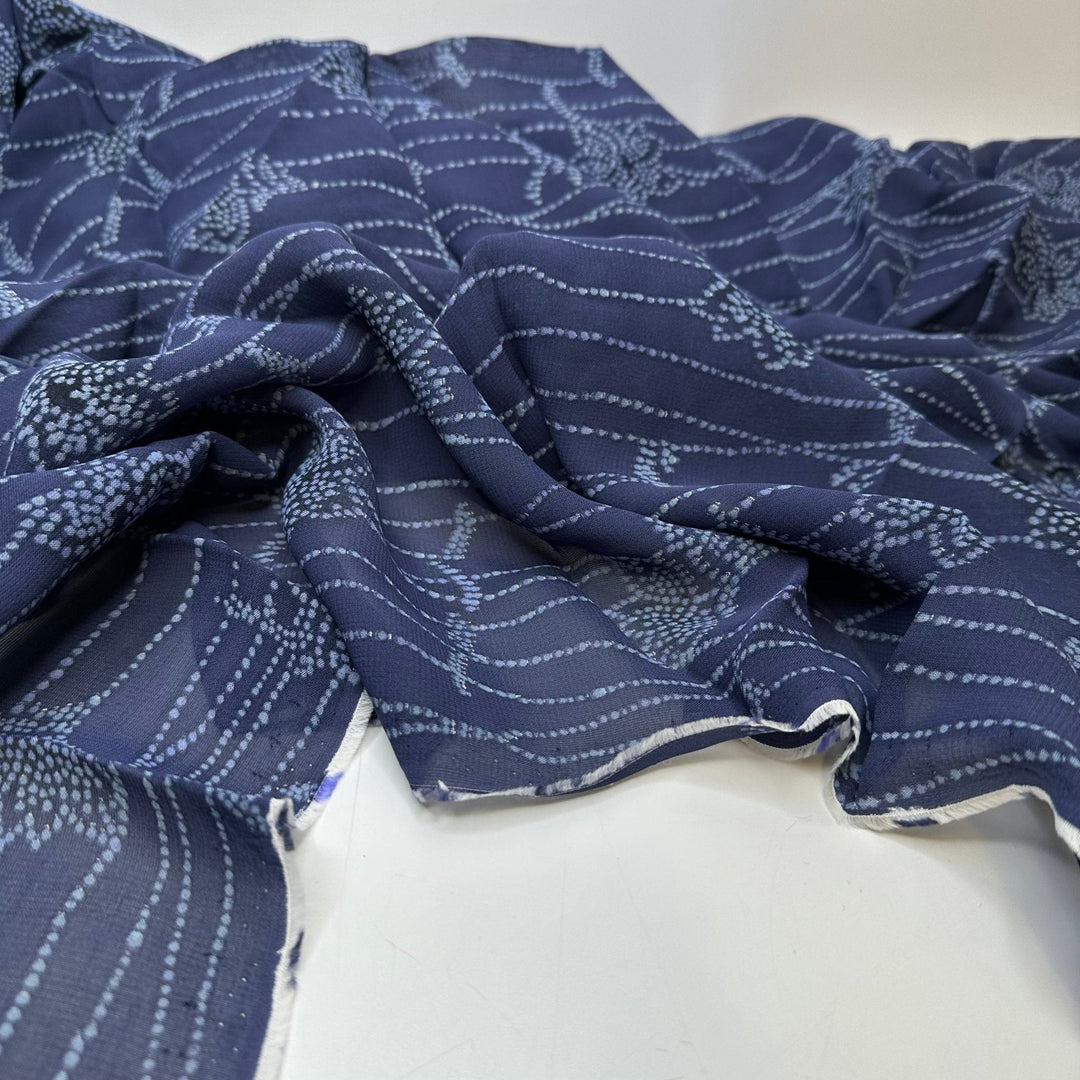 Light Up Party - Chiffon Cotton Woven - Navy/White Polka Dot Floral - 1.35M Bundle - True Deadstock fabric Fabric by private - Sustainable Textile | FABCYCLE