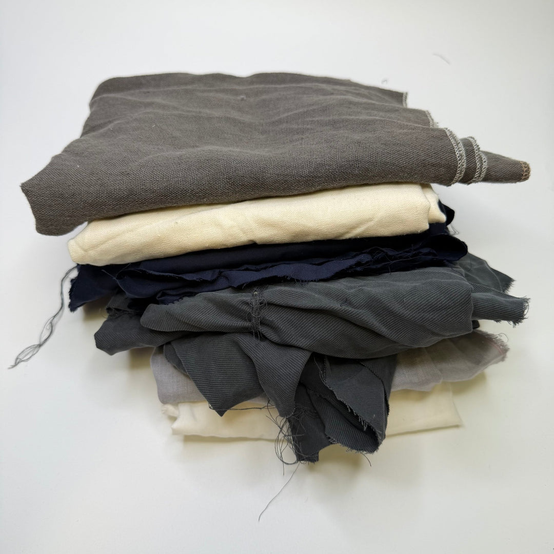 Linen And Natural Woven 8 Pack - Less Than 0.5M Pieces - Grey/Navy - True Deadstock fabric Fabric by private - Sustainable Textile | FABCYCLE