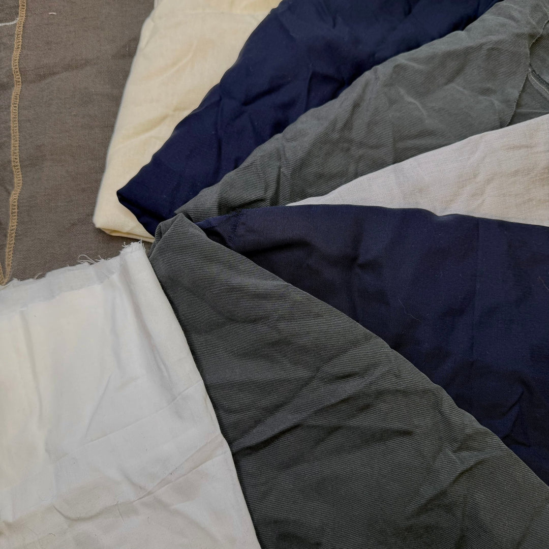 Linen And Natural Woven 8 Pack - Less Than 0.5M Pieces - Grey/Navy - True Deadstock fabric Fabric by private - Sustainable Textile | FABCYCLE