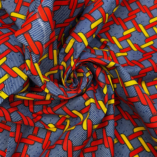 Linked By Tradition - Batik Cotton Woven - Red/Yellow Chain Links - 1.7M Bundle - True Deadstock fabric Fabric by private - Sustainable Textile | FABCYCLE