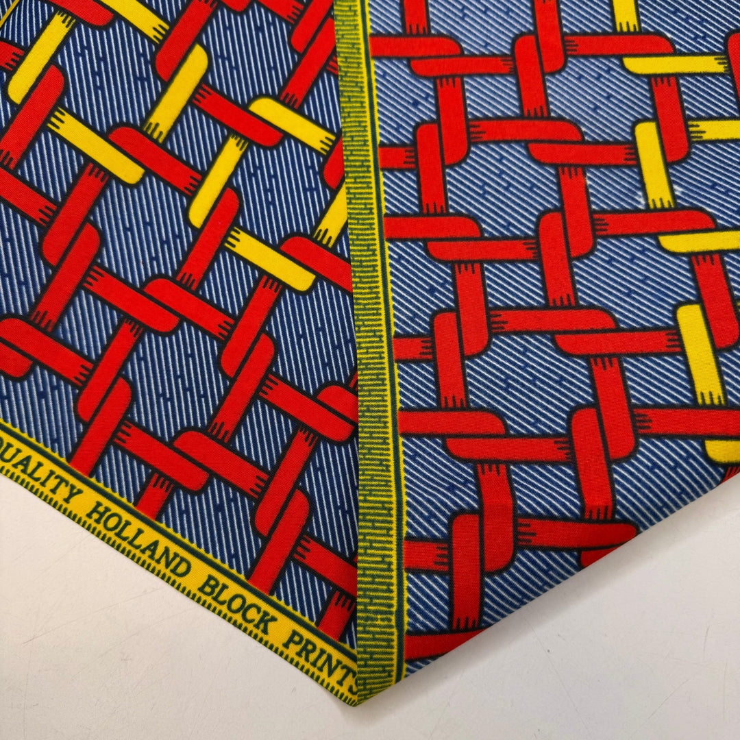 Linked By Tradition - Batik Cotton Woven - Red/Yellow Chain Links - 1.7M Bundle - True Deadstock fabric Fabric by private - Sustainable Textile | FABCYCLE