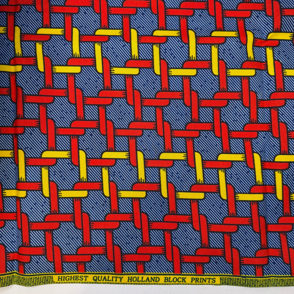 Linked By Tradition - Batik Cotton Woven - Red/Yellow Chain Links - 1.7M Bundle - True Deadstock fabric Fabric by private - Sustainable Textile | FABCYCLE