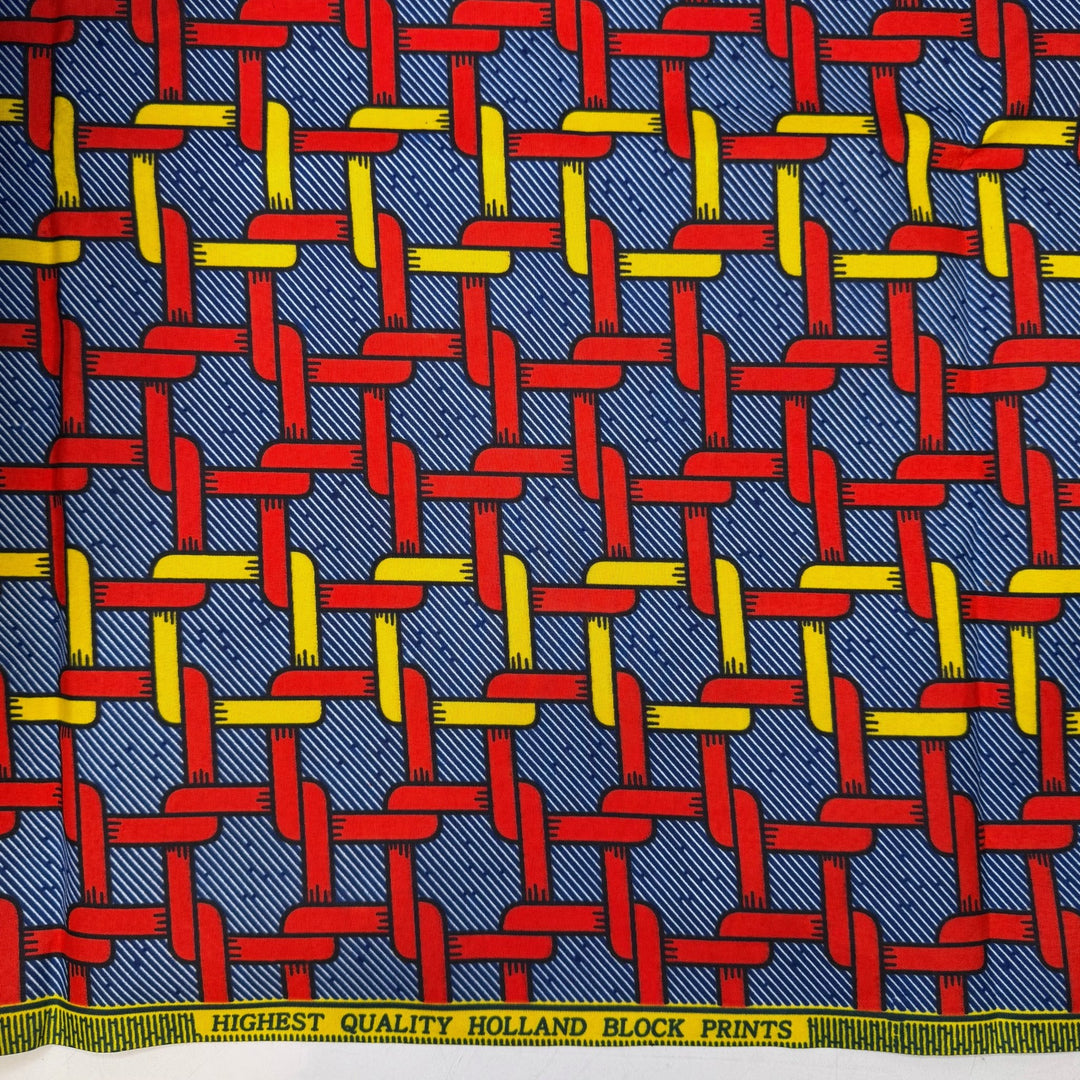 Linked By Tradition - Batik Cotton Woven - Red/Yellow Chain Links - 1.7M Bundle - True Deadstock fabric Fabric by private - Sustainable Textile | FABCYCLE