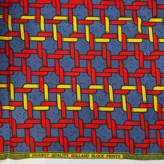 Linked By Tradition - Batik Cotton Woven - Red/Yellow Chain Links - 1.7M Bundle - True Deadstock fabric Fabric by private - Sustainable Textile | FABCYCLE