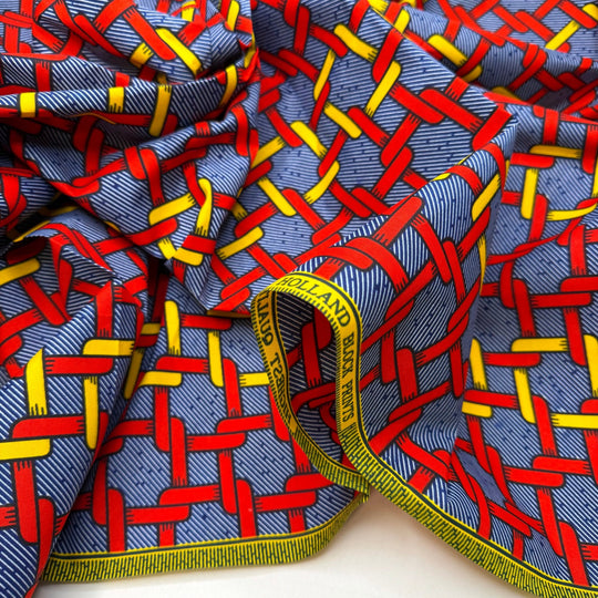 Linked By Tradition - Batik Cotton Woven - Red/Yellow Chain Links - 1.7M Bundle - True Deadstock fabric Fabric by private - Sustainable Textile | FABCYCLE