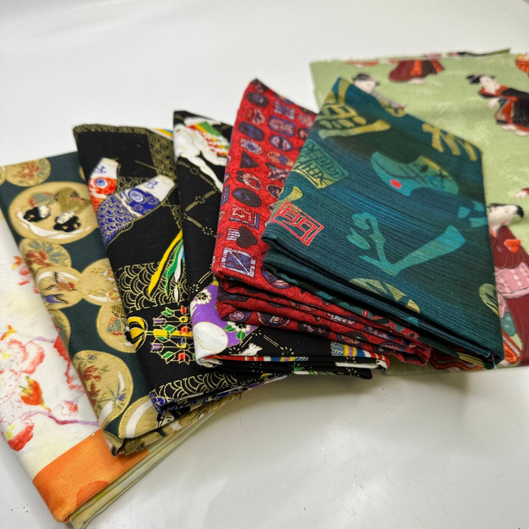 Little Japan Quilting Pack - Cotton Woven - Multi Japan Motifs - 0.5M 7 piece Pack - True Deadstock fabric Fabric by private - Sustainable Textile | FABCYCLE