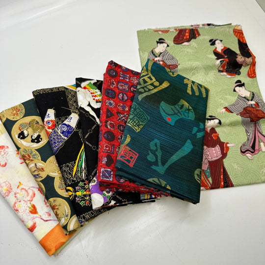 Little Japan Quilting Pack - Cotton Woven - Multi Japan Motifs - 0.5M 7 piece Pack - True Deadstock fabric Fabric by private - Sustainable Textile | FABCYCLE