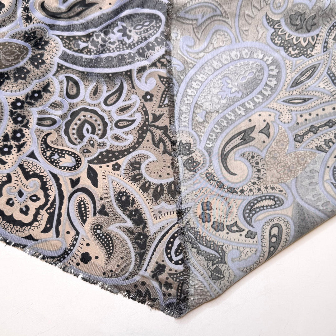 Live Music - Satin Polyester Blend Woven - Grey/Beige Paisley - 3M Bundle - True Deadstock fabric Fabric by private - Sustainable Textile | FABCYCLE