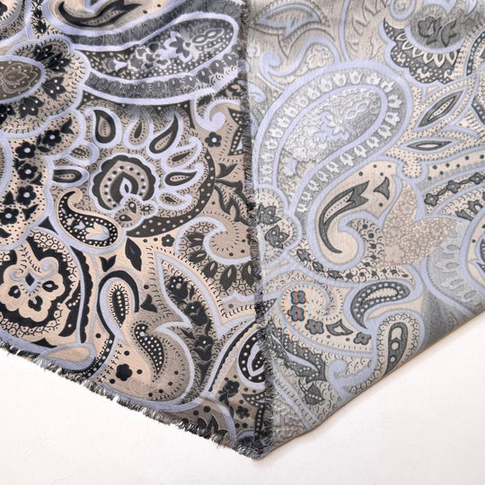 Live Music - Satin Polyester Blend Woven - Grey/Beige Paisley - 3M Bundle - True Deadstock fabric Fabric by private - Sustainable Textile | FABCYCLE