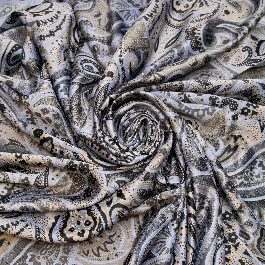 Live Music - Satin Polyester Blend Woven - Grey/Beige Paisley - 3M Bundle - True Deadstock fabric Fabric by private - Sustainable Textile | FABCYCLE