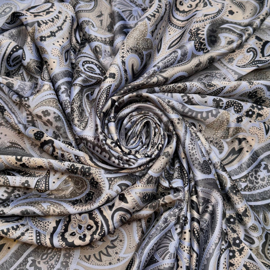 Live Music - Satin Polyester Blend Woven - Grey/Beige Paisley - 3M Bundle - True Deadstock fabric Fabric by private - Sustainable Textile | FABCYCLE