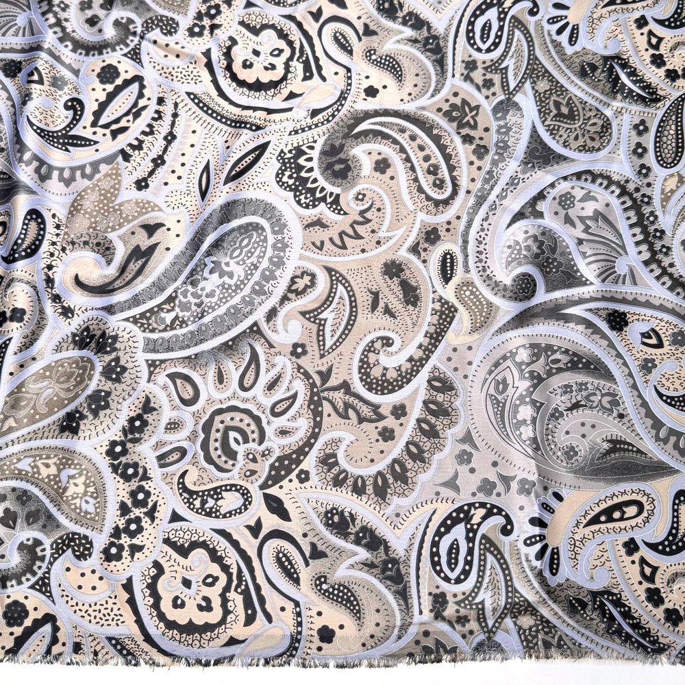 Live Music - Satin Polyester Blend Woven - Grey/Beige Paisley - 3M Bundle - True Deadstock fabric Fabric by private - Sustainable Textile | FABCYCLE
