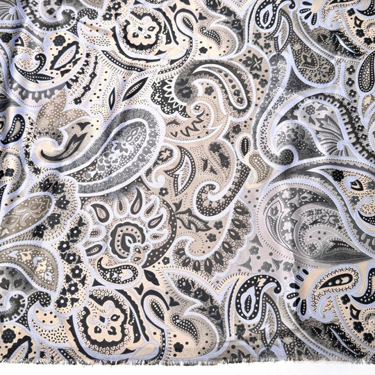Live Music - Satin Polyester Blend Woven - Grey/Beige Paisley - 3M Bundle - True Deadstock fabric Fabric by private - Sustainable Textile | FABCYCLE