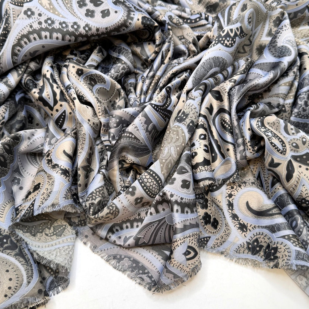 Live Music - Satin Polyester Blend Woven - Grey/Beige Paisley - 3M Bundle - True Deadstock fabric Fabric by private - Sustainable Textile | FABCYCLE