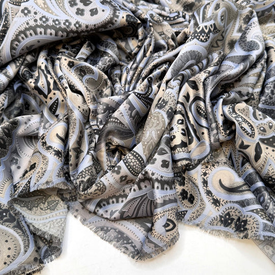 Live Music - Satin Polyester Blend Woven - Grey/Beige Paisley - 3M Bundle - True Deadstock fabric Fabric by private - Sustainable Textile | FABCYCLE