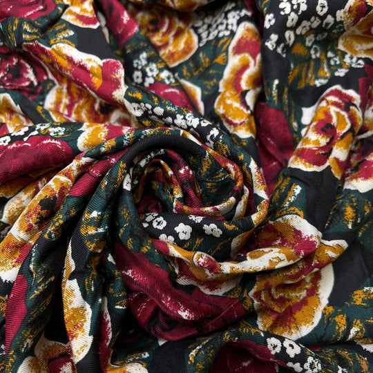 Live Painting At A Wedding - Twill Weave Natural Blend Woven - Burgundy Multi Floral - 2.3M Bundle - True Deadstock fabric Fabric by private - Sustainable Textile | FABCYCLE