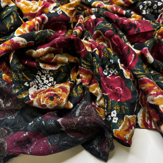 Live Painting At A Wedding - Twill Weave Natural Blend Woven - Burgundy Multi Floral - 2.3M Bundle - True Deadstock fabric Fabric by private - Sustainable Textile | FABCYCLE