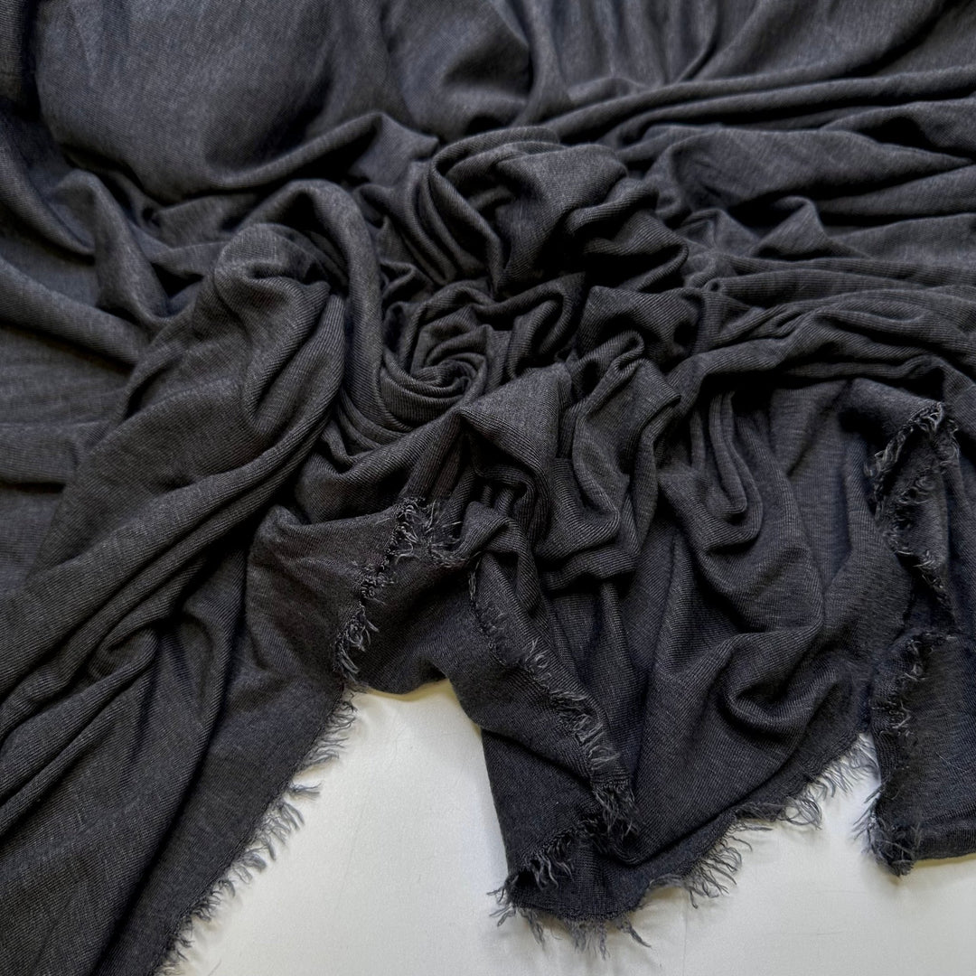 Live To Hike, Hike To Live - Jersey Tencel/Spandex Knit - Dark Grey - 3.25M Bundle - True Deadstock fabric Fabric by private - Sustainable Textile | FABCYCLE