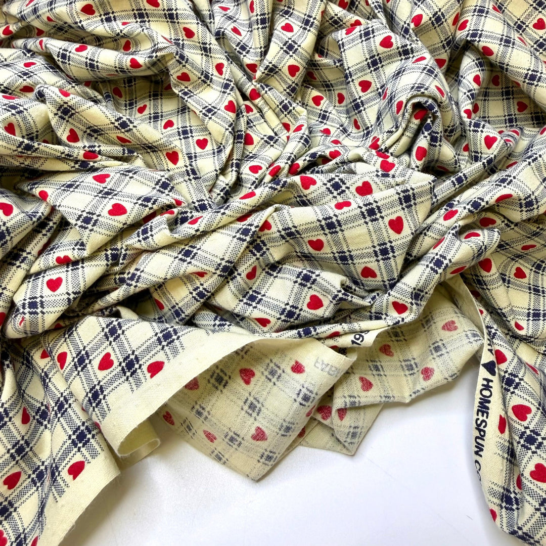 Living Off Grid - Vintage Cotton Woven - Cream/Navy Plaid - 1.5M Bundle - True Deadstock fabric Fabric by private - Sustainable Textile | FABCYCLE