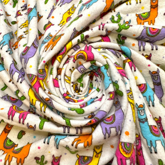 Llama Drama - Brushed Flanelette Cotton Woven - White Multi Llamas - 1.35M Bundle - True Deadstock fabric Fabric by private - Sustainable Textile | FABCYCLE