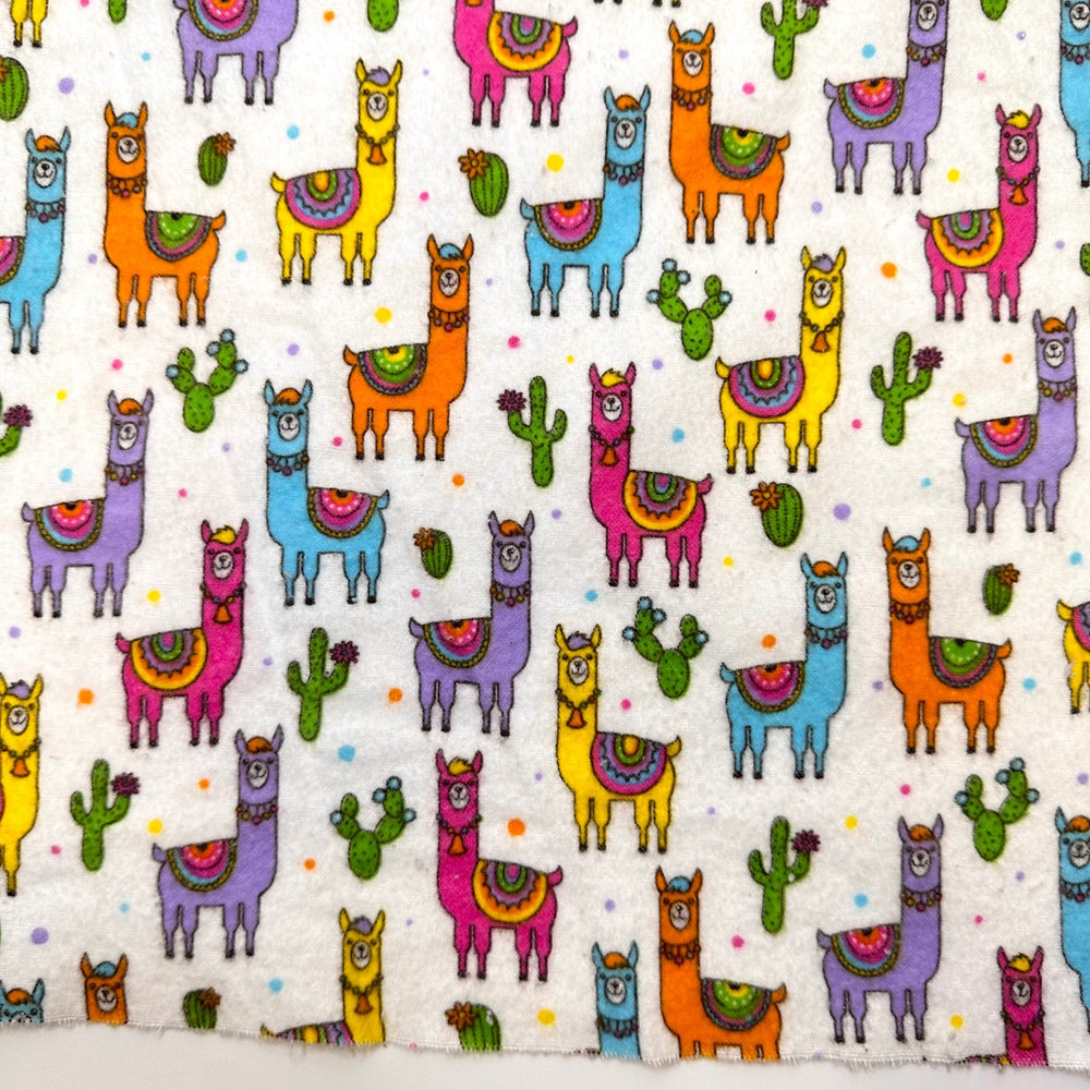 Llama Drama - Brushed Flanelette Cotton Woven - White Multi Llamas - 1.35M Bundle - True Deadstock fabric Fabric by private - Sustainable Textile | FABCYCLE