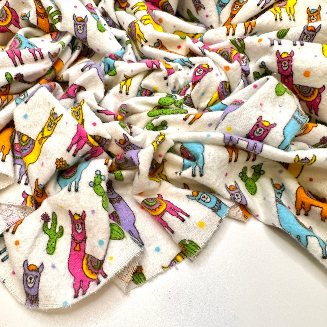 Llama Drama - Brushed Flanelette Cotton Woven - White Multi Llamas - 1.35M Bundle - True Deadstock fabric Fabric by private - Sustainable Textile | FABCYCLE
