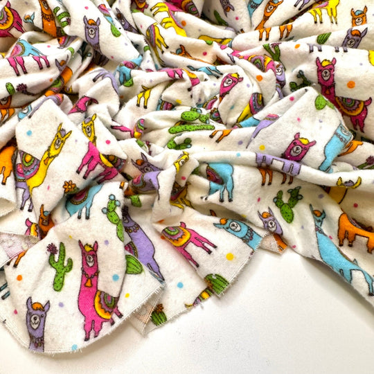 Llama Drama - Brushed Flanelette Cotton Woven - White Multi Llamas - 1.35M Bundle - True Deadstock fabric Fabric by private - Sustainable Textile | FABCYCLE