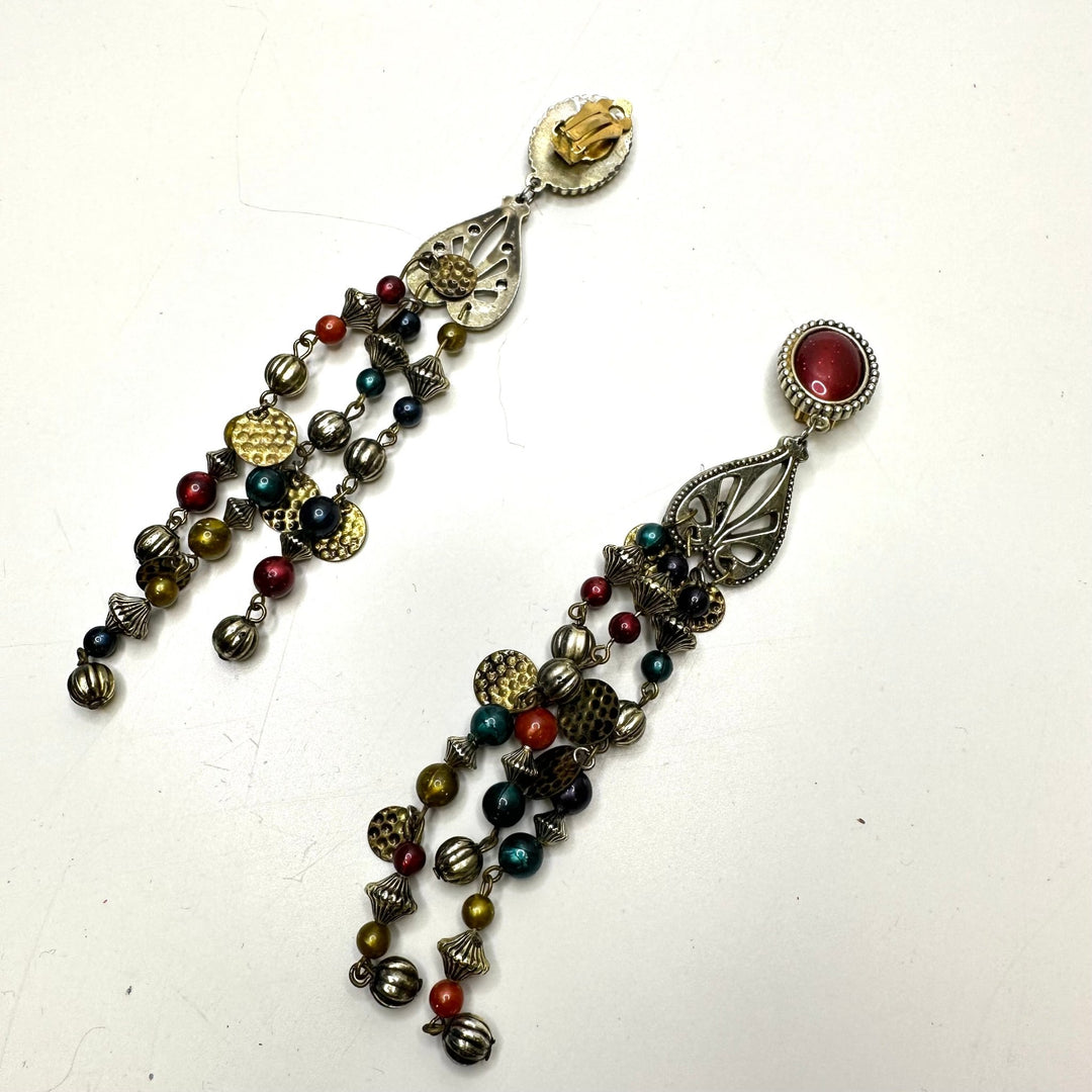 Long Dangle Clip On Earrings Costume Jewelry - Silver Multi - Individual - True Deadstock supplies Fabric by private - Sustainable Textile | FABCYCLE