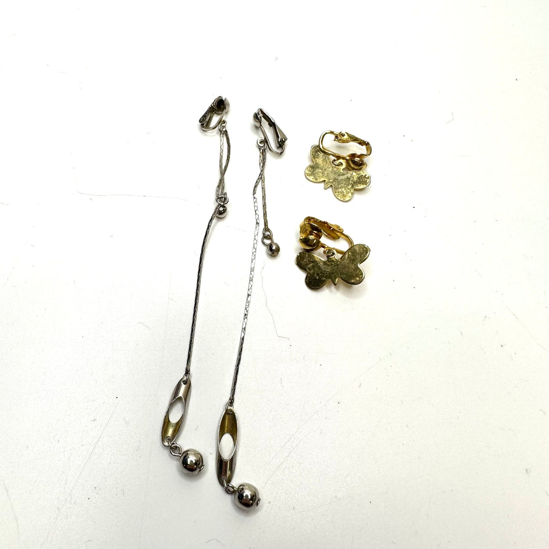 Long Dangle W Butterfly Clip On Earrings Costume Jewelry - Gold/Silver - 2 Pack - True Deadstock supplies Fabric by private - Sustainable Textile | FABCYCLE