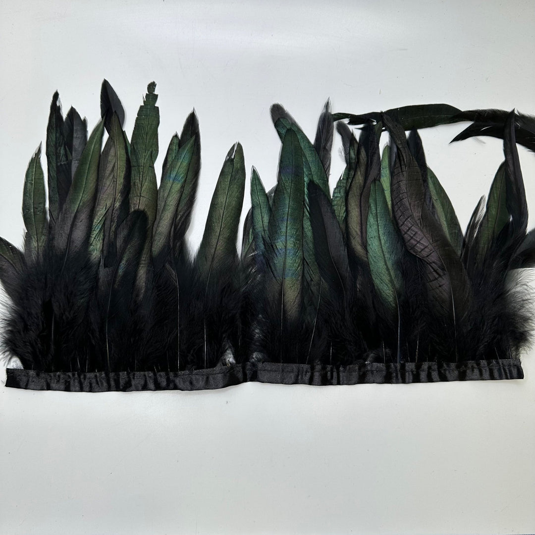 Long Feather Fringe Feathers - Black/Green - Individual - True Deadstock supplies Fabric by private - Sustainable Textile | FABCYCLE