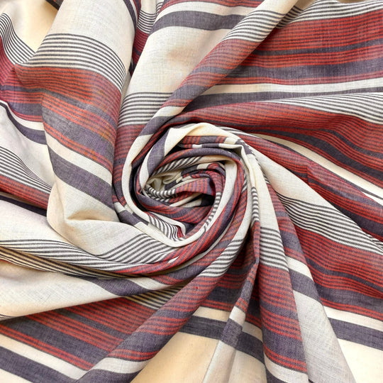 Looking Through Old Photos - Vintage Poly/Cotton Woven - Cream/Red Stripes - 2.3M Bundle - True Deadstock fabric Fabric by private - Sustainable Textile | FABCYCLE