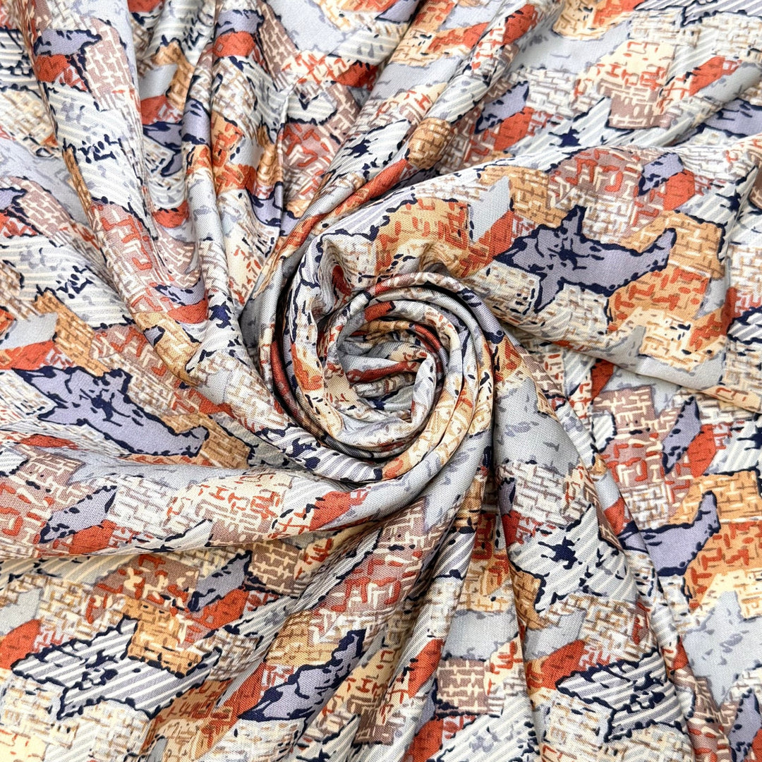 Lost In The Crowd - Satin Silk Woven - Light Blue/Beige Abstract - 1.2M Bundle - True Deadstock fabric Fabric by private - Sustainable Textile | FABCYCLE