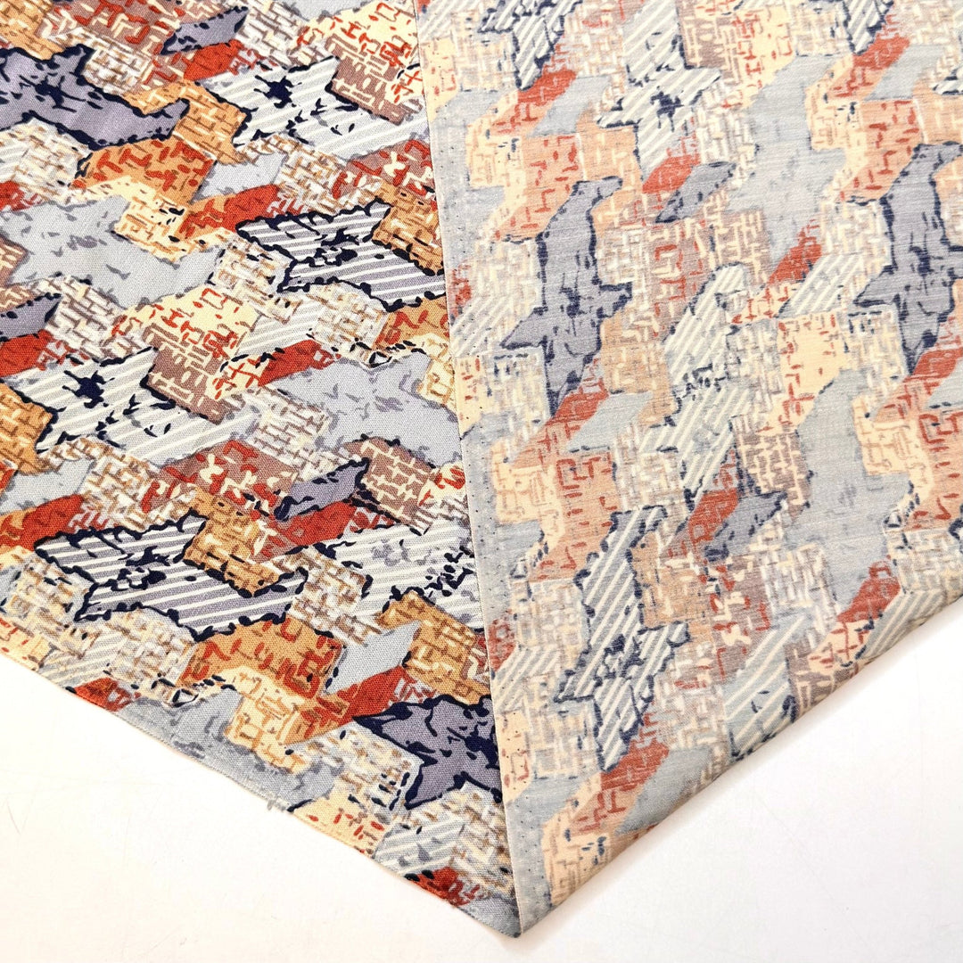 Lost In The Crowd - Satin Silk Woven - Light Blue/Beige Abstract - 1.2M Bundle - True Deadstock fabric Fabric by private - Sustainable Textile | FABCYCLE